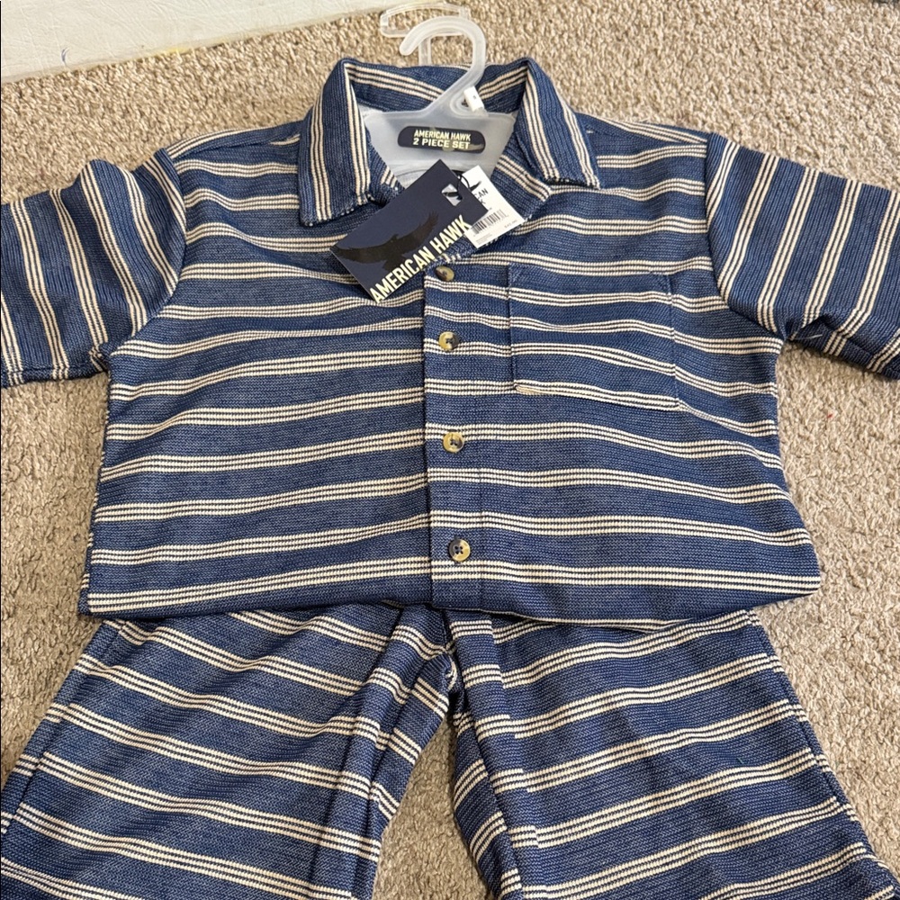 American Hawk Navy Striped Kids Short Set